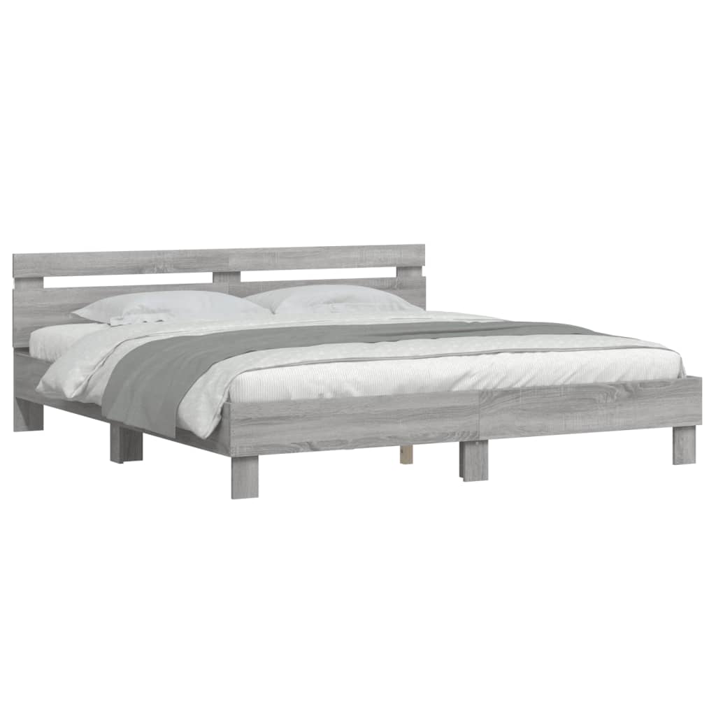 Bed Frame with LED without Mattress Grey Sonoma 180x200 cm Super King