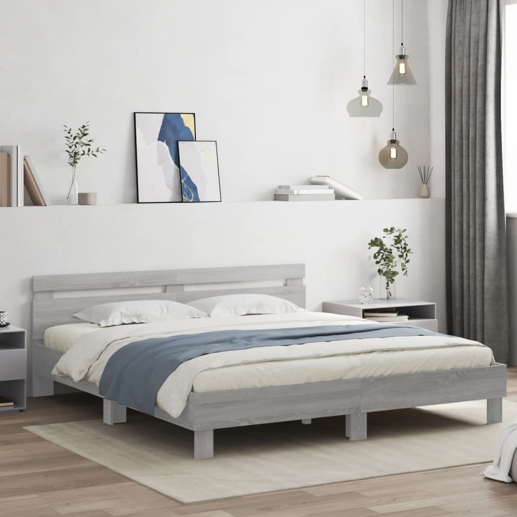 Bed Frame with LED without Mattress Grey Sonoma 180x200 cm Super King