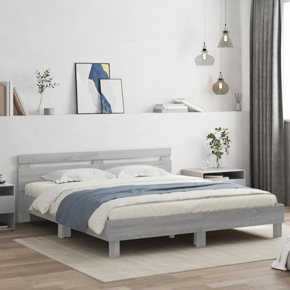 Bed Frame with LED without Mattress Grey Sonoma 180x200 cm Super King