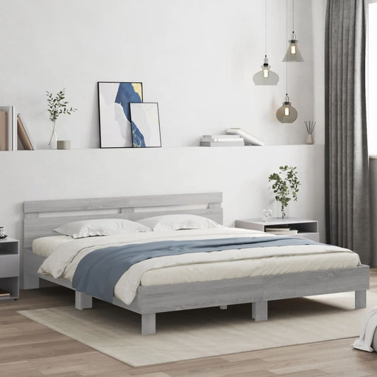 Bed Frame with LED without Mattress Grey Sonoma 180x200 cm Super King
