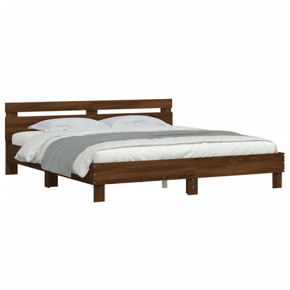 Bed Frame with LED without Mattress Brown Oak 180x200 cm Super King