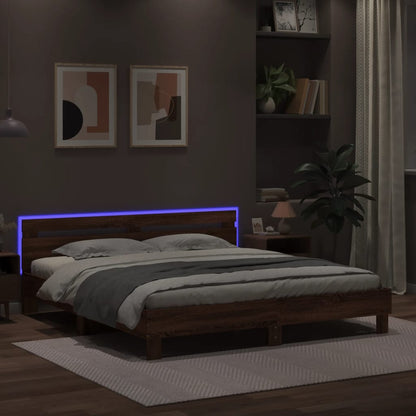 Bed Frame with LED without Mattress Brown Oak 180x200 cm Super King