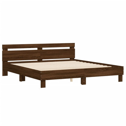Bed Frame with LED without Mattress Brown Oak 180x200 cm Super King