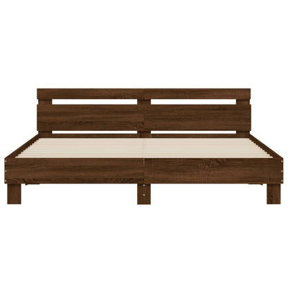 Bed Frame with LED without Mattress Brown Oak 180x200 cm Super King
