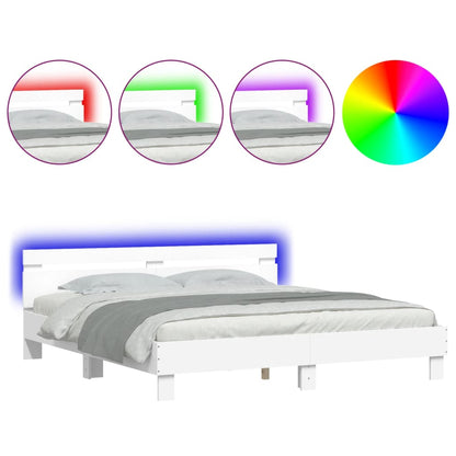 Bed Frame with LED without Mattress White 160x200 cm
