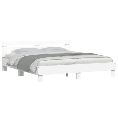 Bed Frame with LED without Mattress White 160x200 cm