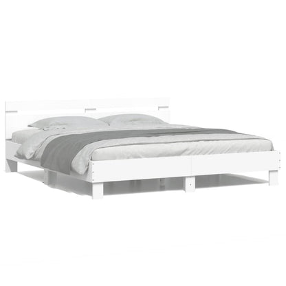 Bed Frame with LED without Mattress White 160x200 cm