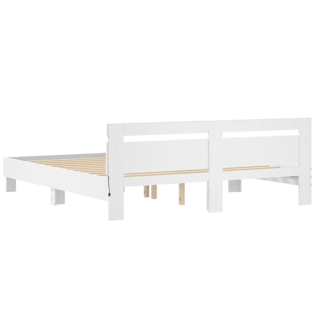 Bed Frame with LED without Mattress White 160x200 cm