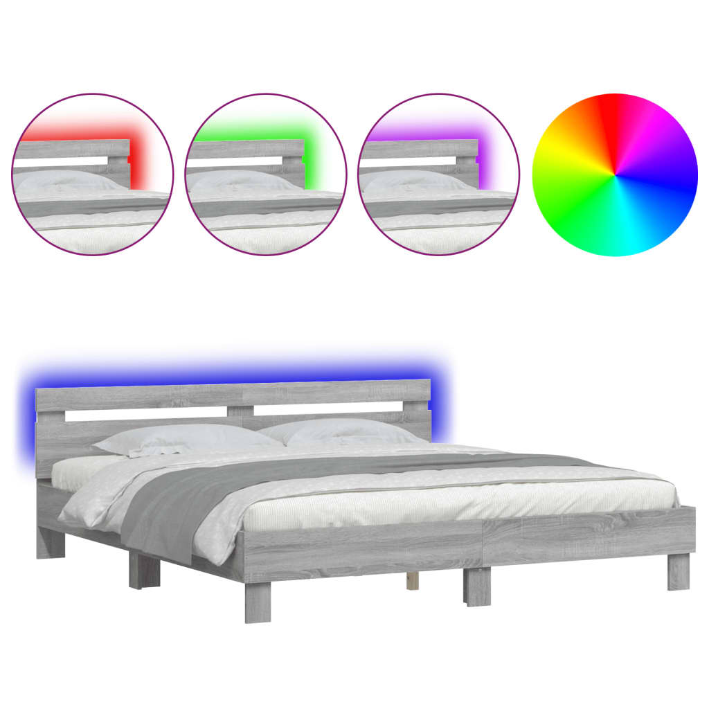 Bed Frame with LED without Mattress Grey Sonoma 160x200 cm