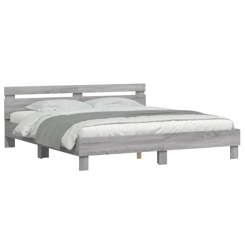 Bed Frame with LED without Mattress Grey Sonoma 160x200 cm