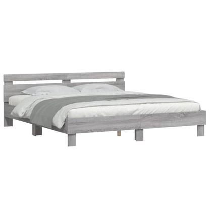 Bed Frame with LED without Mattress Grey Sonoma 160x200 cm
