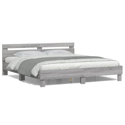 Bed Frame with LED without Mattress Grey Sonoma 160x200 cm