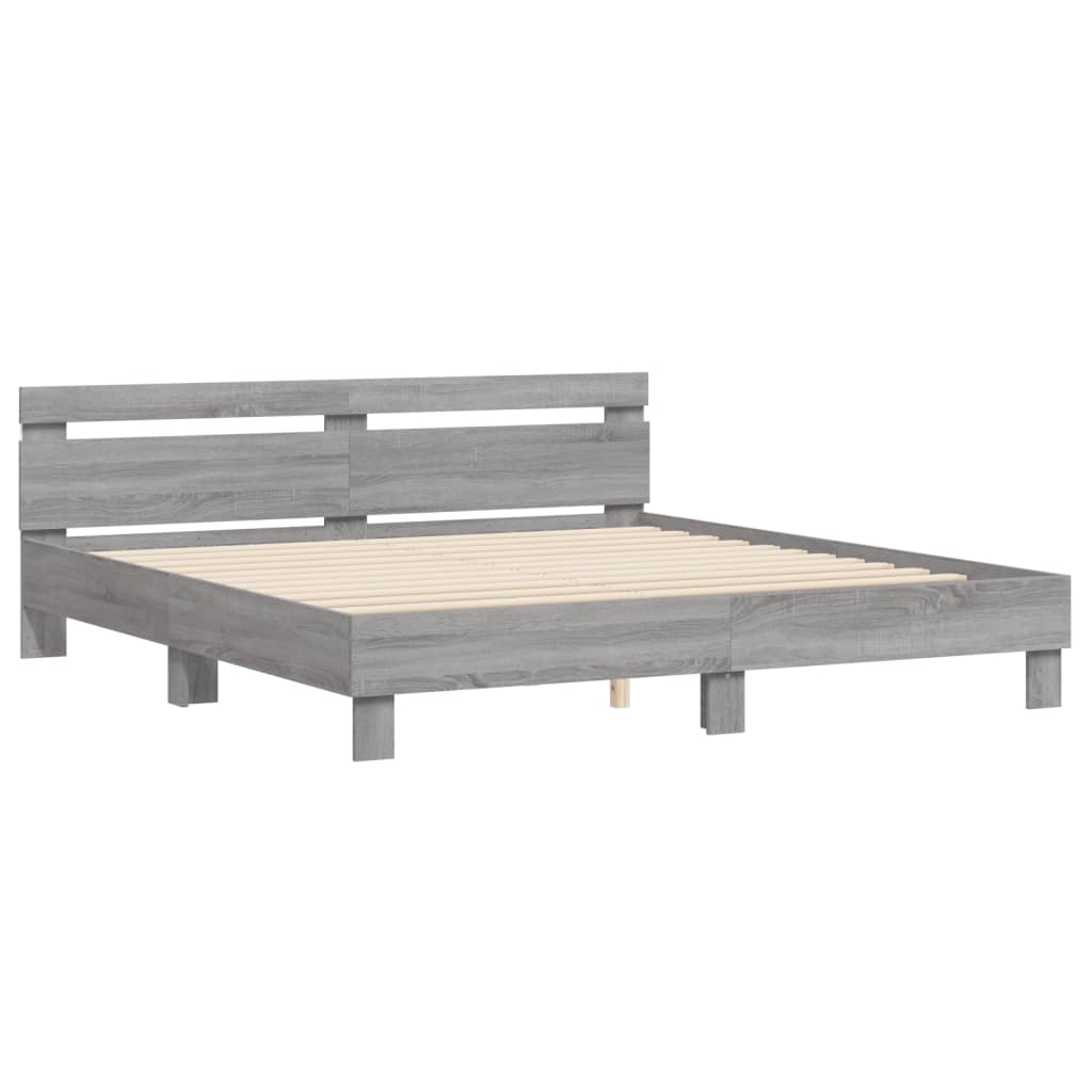 Bed Frame with LED without Mattress Grey Sonoma 160x200 cm