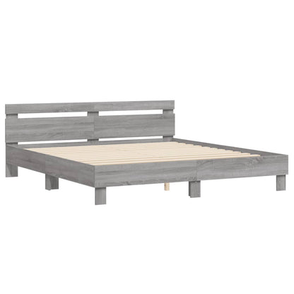 Bed Frame with LED without Mattress Grey Sonoma 160x200 cm
