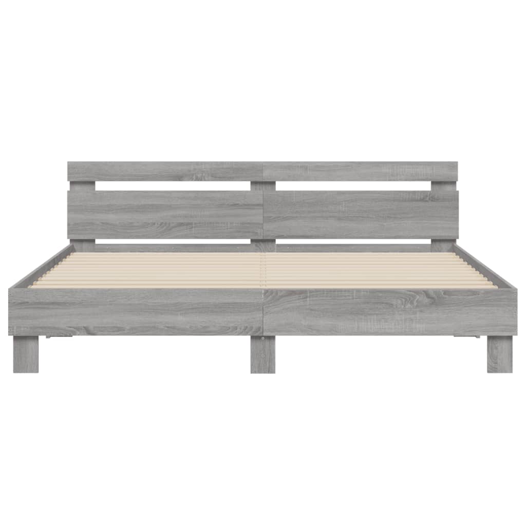 Bed Frame with LED without Mattress Grey Sonoma 160x200 cm