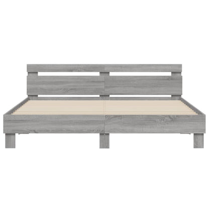 Bed Frame with LED without Mattress Grey Sonoma 160x200 cm