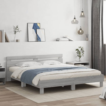Bed Frame with LED without Mattress Grey Sonoma 160x200 cm