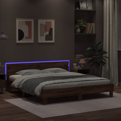 Bed Frame with LED without Mattress Brown Oak 160x200 cm