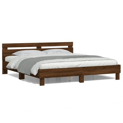 Bed Frame with LED without Mattress Brown Oak 160x200 cm