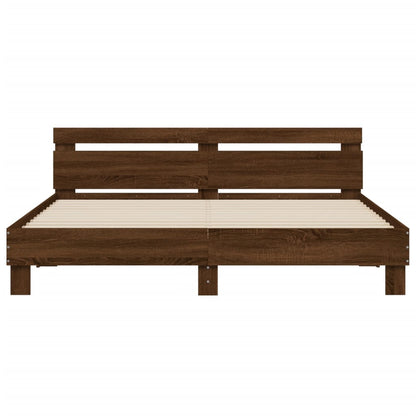 Bed Frame with LED without Mattress Brown Oak 160x200 cm