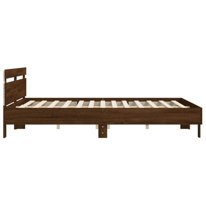 Bed Frame with LED without Mattress Brown Oak 160x200 cm