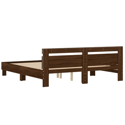Bed Frame with LED without Mattress Brown Oak 160x200 cm