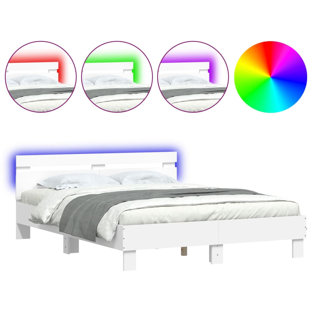 Bed Frame with LED without Mattress White 150x200 cm King Size