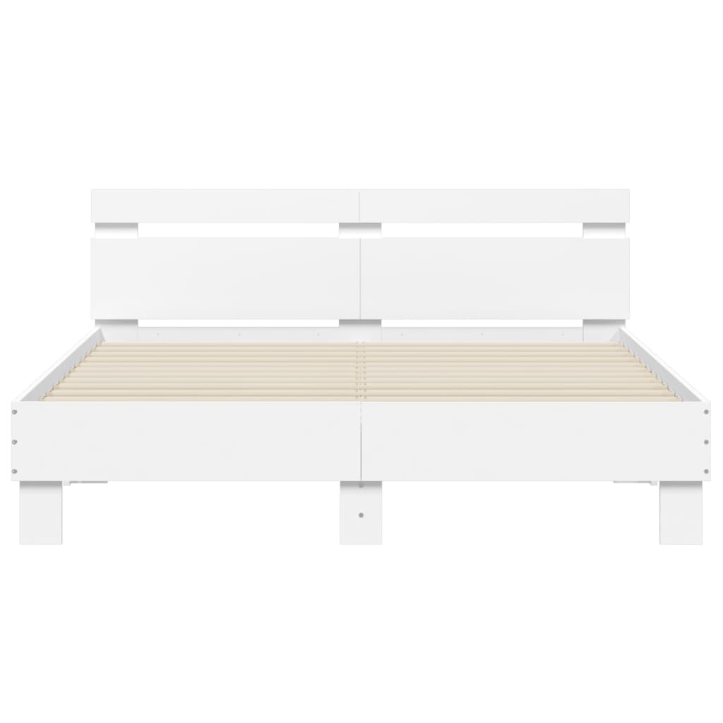 Bed Frame with LED without Mattress White 150x200 cm King Size