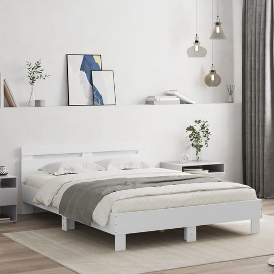 Bed Frame with LED without Mattress White 150x200 cm King Size