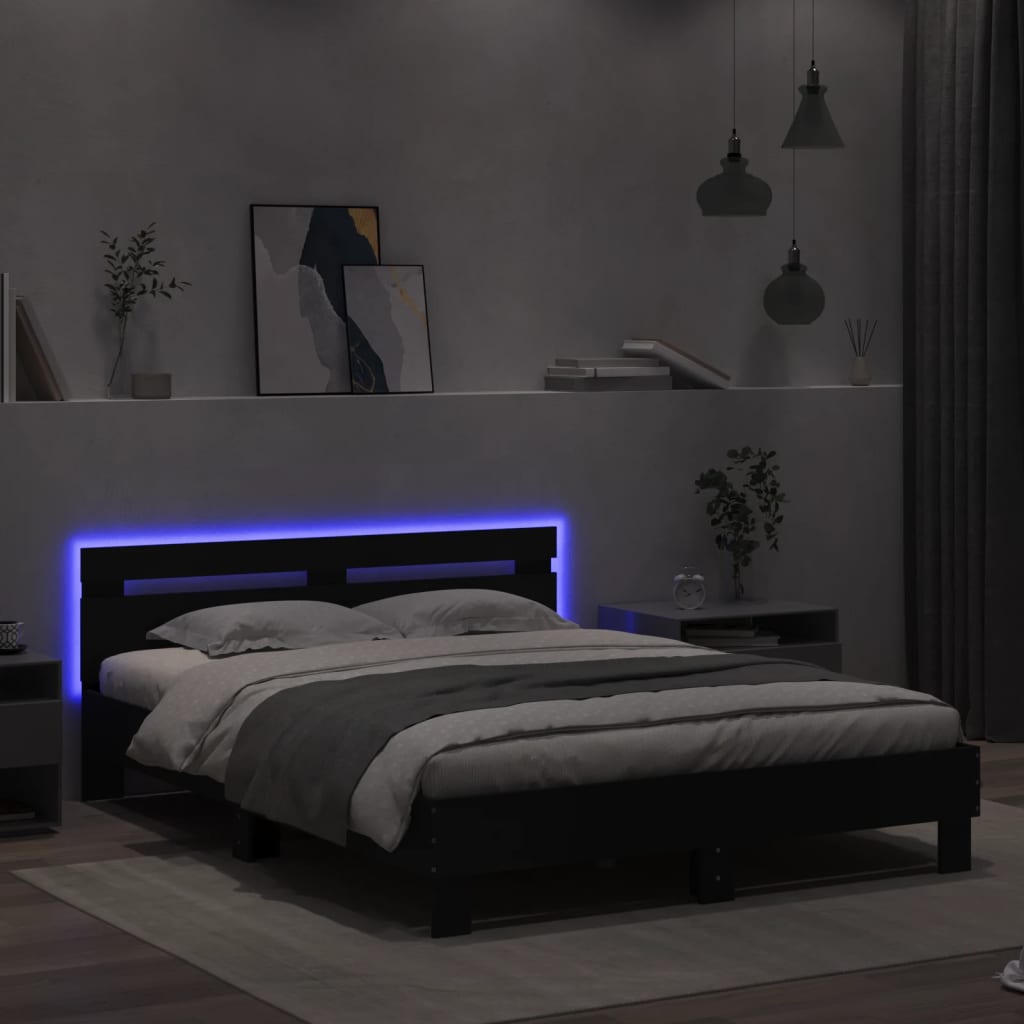 Bed Frame with LED without Mattress Black 150x200 cm King Size