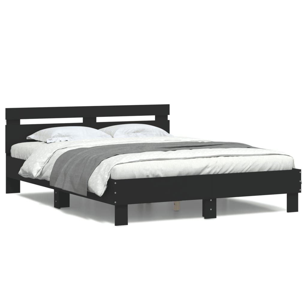 Bed Frame with LED without Mattress Black 150x200 cm King Size