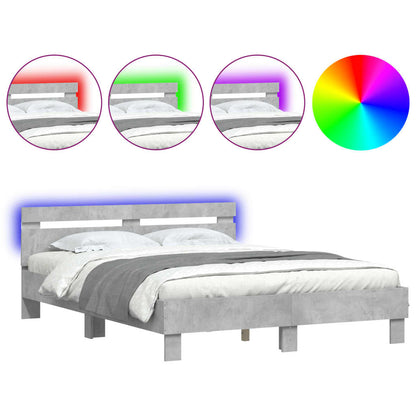 Bed Frame with LED without Mattress Concrete Grey 150x200 cm King Size
