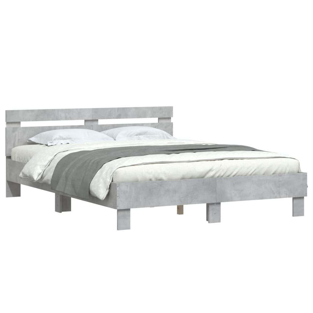 Bed Frame with LED without Mattress Concrete Grey 150x200 cm King Size