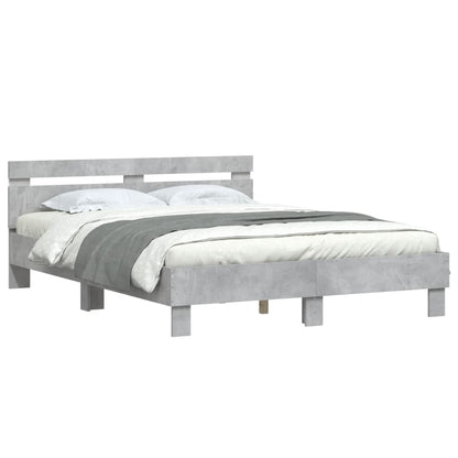 Bed Frame with LED without Mattress Concrete Grey 150x200 cm King Size