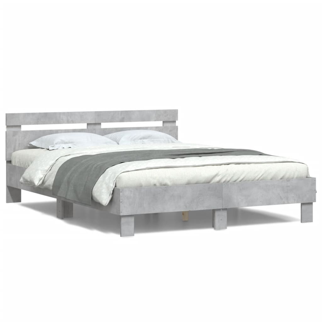 Bed Frame with LED without Mattress Concrete Grey 150x200 cm King Size