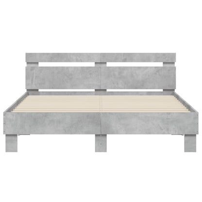 Bed Frame with LED without Mattress Concrete Grey 150x200 cm King Size