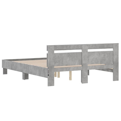 Bed Frame with LED without Mattress Concrete Grey 150x200 cm King Size
