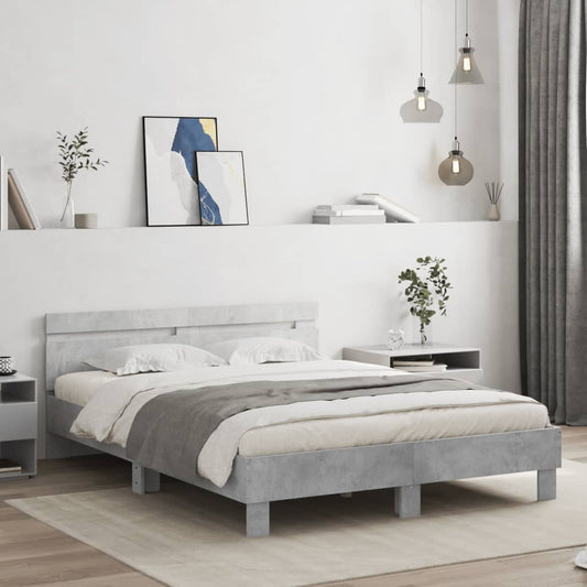 Bed Frame with LED without Mattress Concrete Grey 150x200 cm King Size