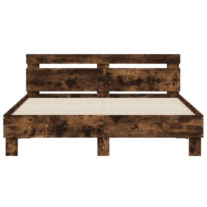 Bed Frame with LED without Mattress Smoked Oak 150x200 cm King Size