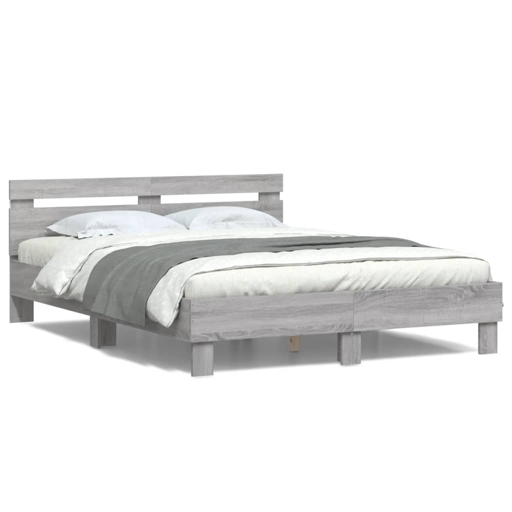 Bed Frame with LED without Mattress Grey Sonoma 150x200 cm King Size