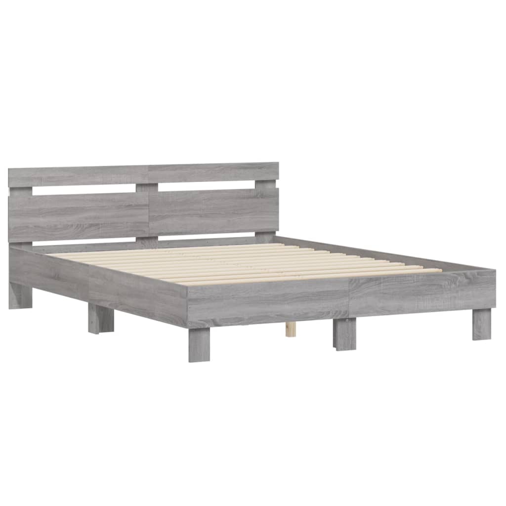 Bed Frame with LED without Mattress Grey Sonoma 150x200 cm King Size