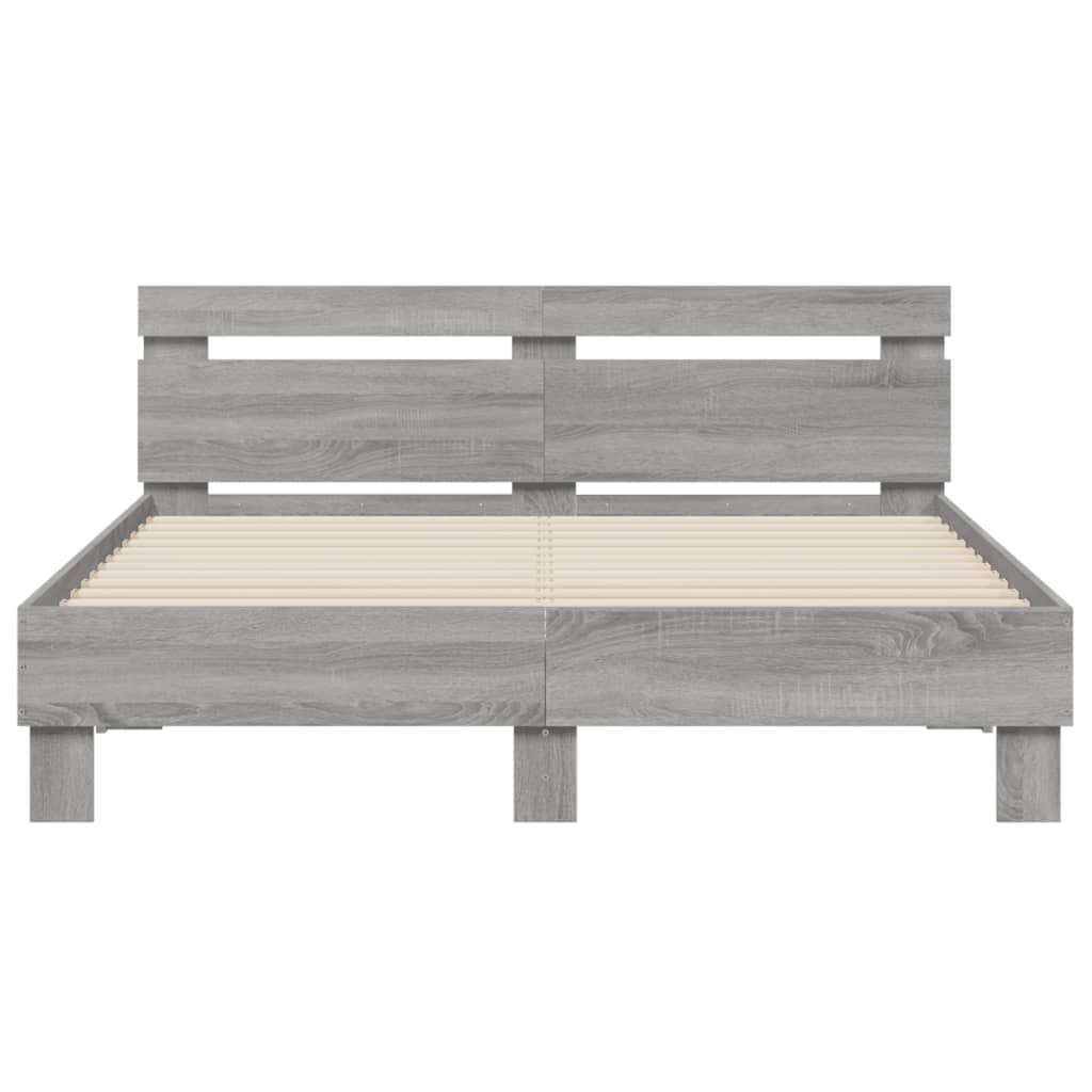 Bed Frame with LED without Mattress Grey Sonoma 150x200 cm King Size