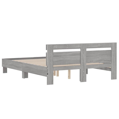 Bed Frame with LED without Mattress Grey Sonoma 150x200 cm King Size