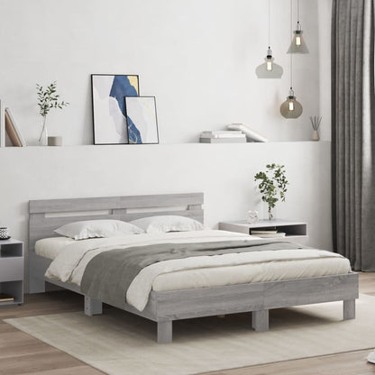 Bed Frame with LED without Mattress Grey Sonoma 150x200 cm King Size