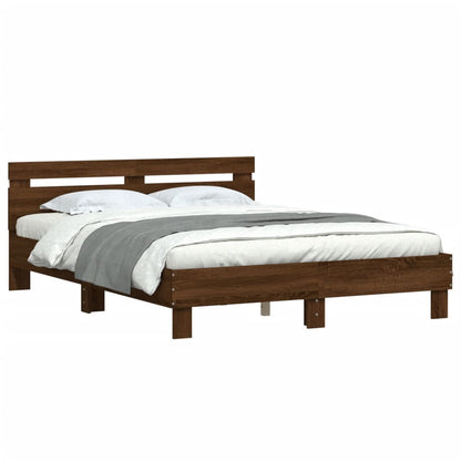 Bed Frame with LED without Mattress Brown Oak 150x200 cm King Size