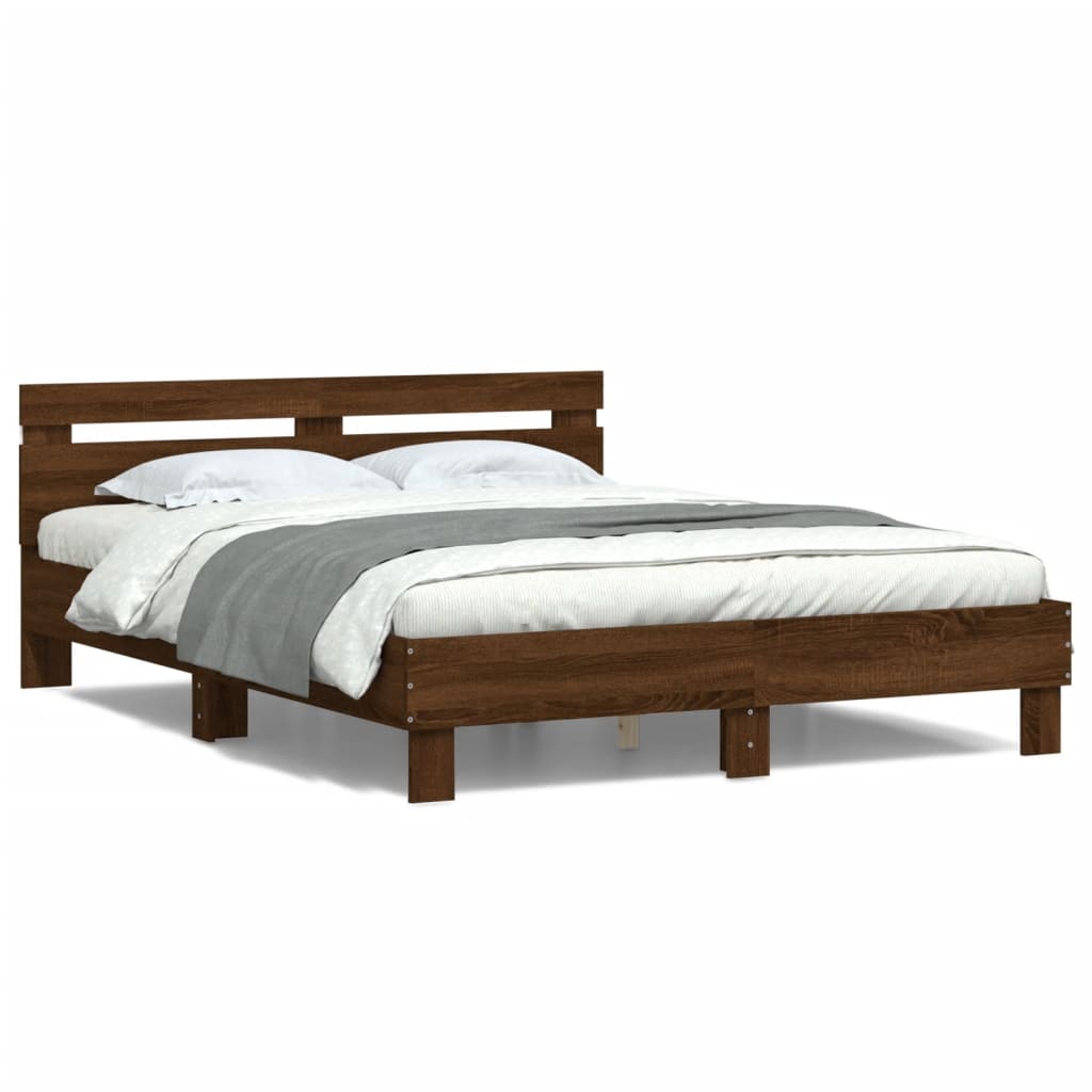 Bed Frame with LED without Mattress Brown Oak 150x200 cm King Size