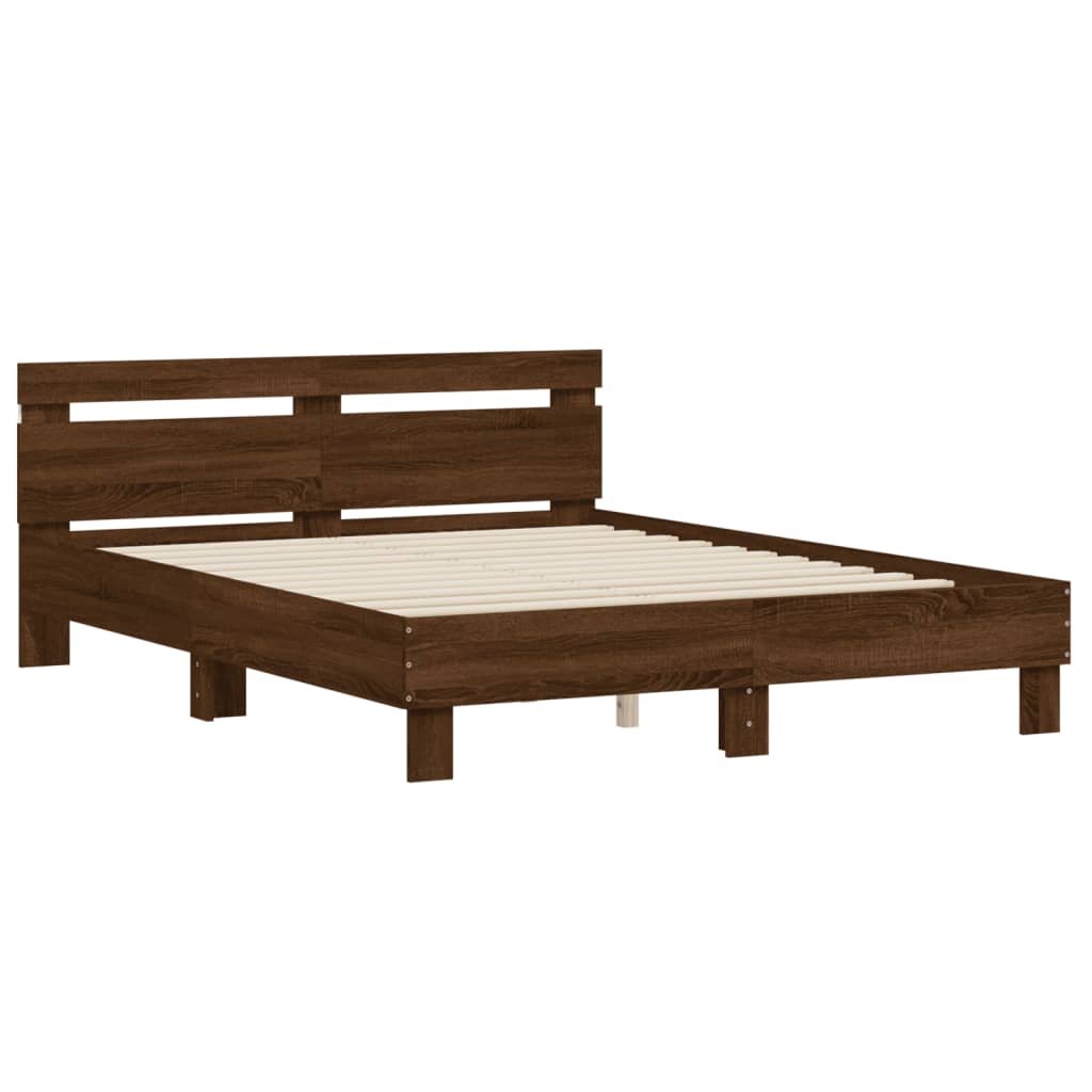 Bed Frame with LED without Mattress Brown Oak 150x200 cm King Size