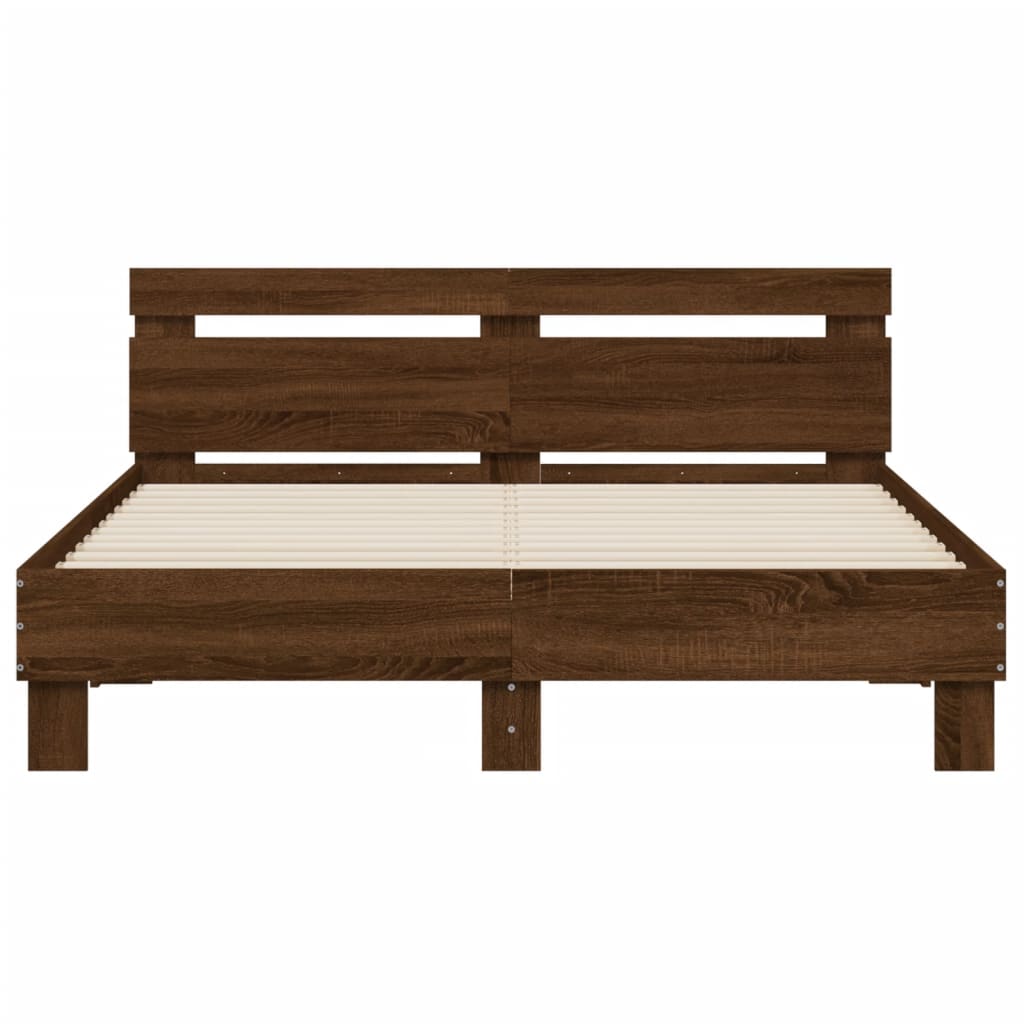 Bed Frame with LED without Mattress Brown Oak 150x200 cm King Size