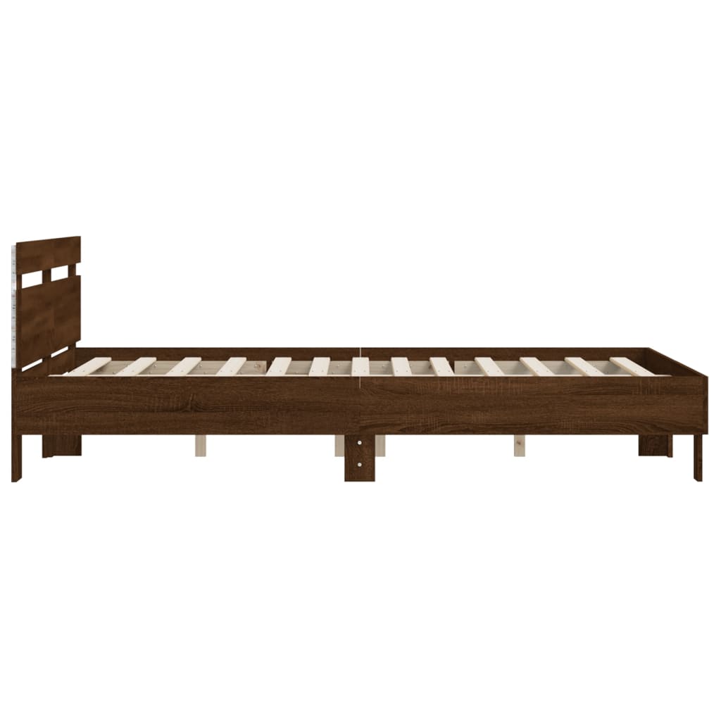 Bed Frame with LED without Mattress Brown Oak 150x200 cm King Size