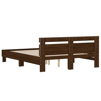 Bed Frame with LED without Mattress Brown Oak 150x200 cm King Size